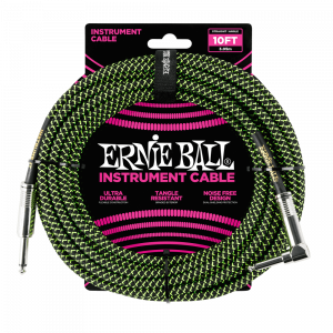 Кабель инструментальный Ernie Ball 6077 прямой-угловой 3,05 м, черно-зеленый