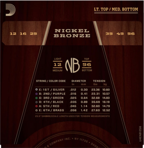 ​Струны для акустической гитары D'Addario NB1256 Nickel Bronze Light Top/Med Bottom 12-56