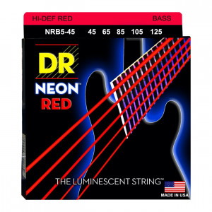 DR NRB5-45 HI-DEF NEON RED струны для бас-гитары 45-125 с люминисцентным покрытием