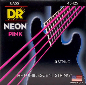 DR NPB5-45 - HI-DEF NEON™ струны для 5-струнной бас- гитары, с люминесцентным покрытием, розовые 45 - 125