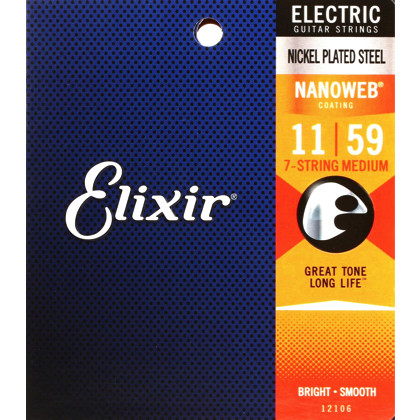 Струны для электрогитары Elixir 12106 Nanoweb Medium 7 string 11-59