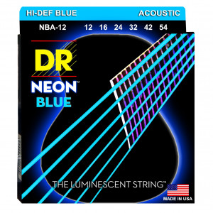 DR NBA-12 HI-DEF NEON™ струны для акустической гитары, с люминесцентным покрытием, синие 12 - 54