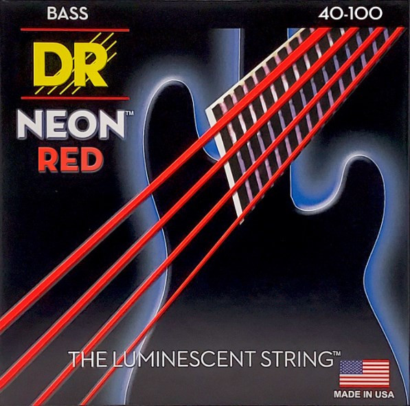 DR NRB-40 HI-DEF NEON™ струны для 4-струнной бас- гитары, с люминесцентным покрытием, красные 40 - 100
