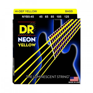 DR NYB5-45 HI-DEF NEON YELLOW струны для бас-гитары 45-125 с люминисцентным покрытием