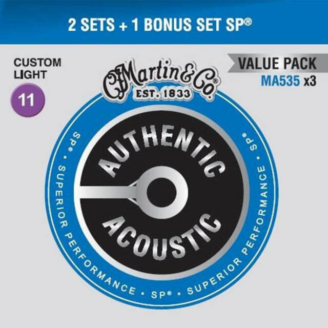 Martin MA535 x3 Authentic Acoustic SP 92/8 Phosphor Bronze Custom Light 11-52 струны для акустической гитары 3 компл