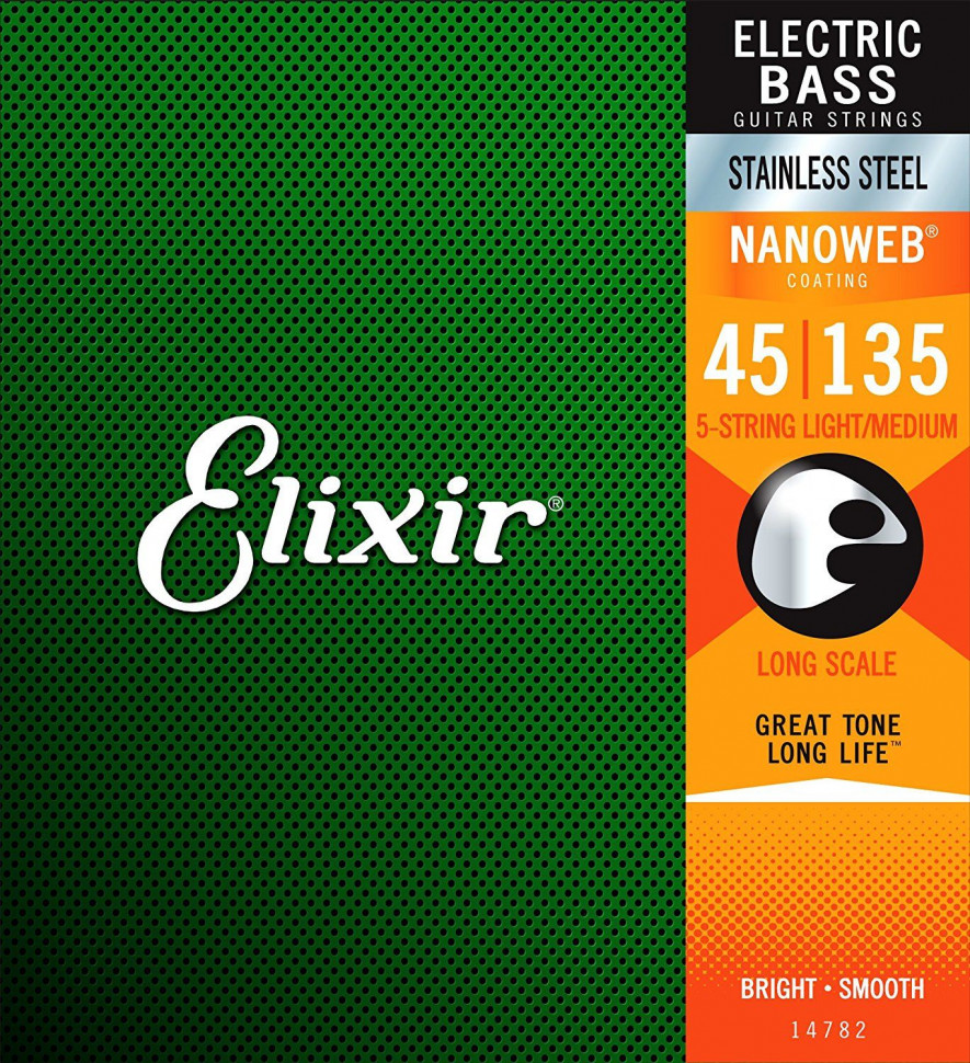 Струны для бас-гитары Elixir 14782 Stainless Steel Nanoweb Light Medium 45-135