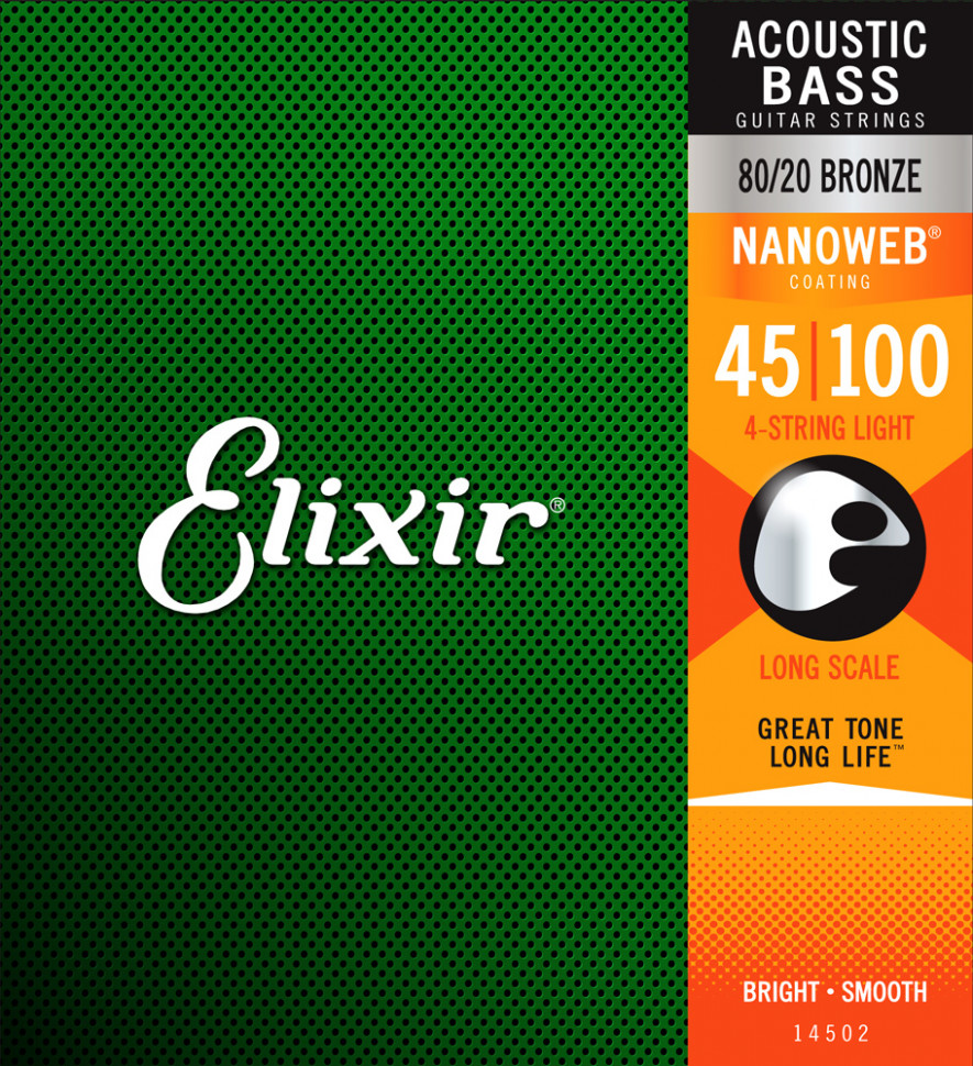 ​Струны для акустической бас-гитары Elixir 14502 Nanoweb 45-100 Bronze