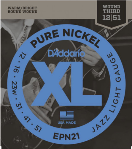 Струны для электрогитары D'Addario EPN21 Pure Nickel Jazz Light 12-51
