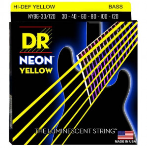 DR NYB6-30/120 - HI-DEF NEON™ струны для 6-струнной бас- гитары, с люминесцентным покрытием, жёлтые 30 - 120