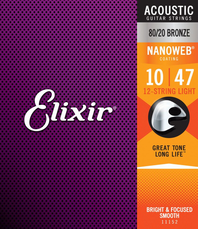 ​Струны для акустической гитары Elixir 11152 Nanoweb Bronze Light 12-string 10-47