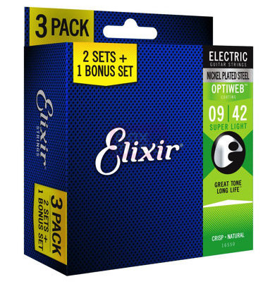 Струны для электрогитары Elixir 16550 Optiweb 9-42 Super Light, 3 комплекта