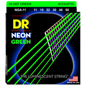 DR NGA-11 HI-DEF NEON™ струны для акустической гитары, с люминесцентным покрытием, зелёные 11 - 50