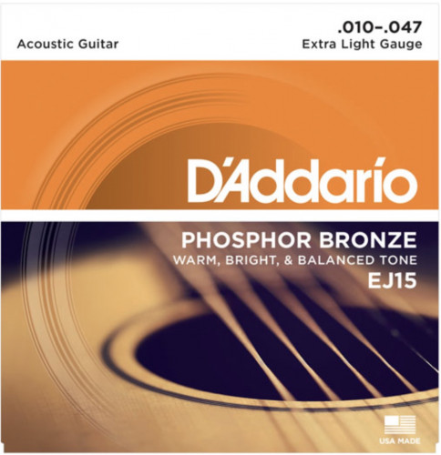 D'Addario EJ15 Phosphor Bronze Extra Light 10-47 струны для акустической гитары