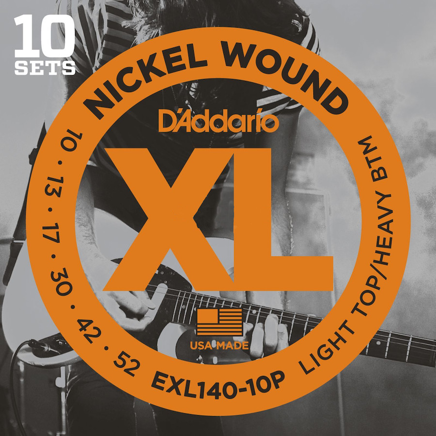 Струны для электрогитары D'Addario 10-52 EXL140-10P Light Top Heavy Bottom Nickel Wound 10 комплектов