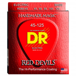 DR RDB5-45 - RED DEVILS™ - струны для 5-струнной бас- гитары, с покрытием, красные 45 - 125