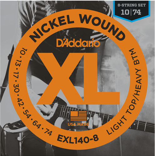 Струны для электрогитары D'Addario EXL140-8 8-String Light Top Heavy Bottom Nickel Wound 10-74