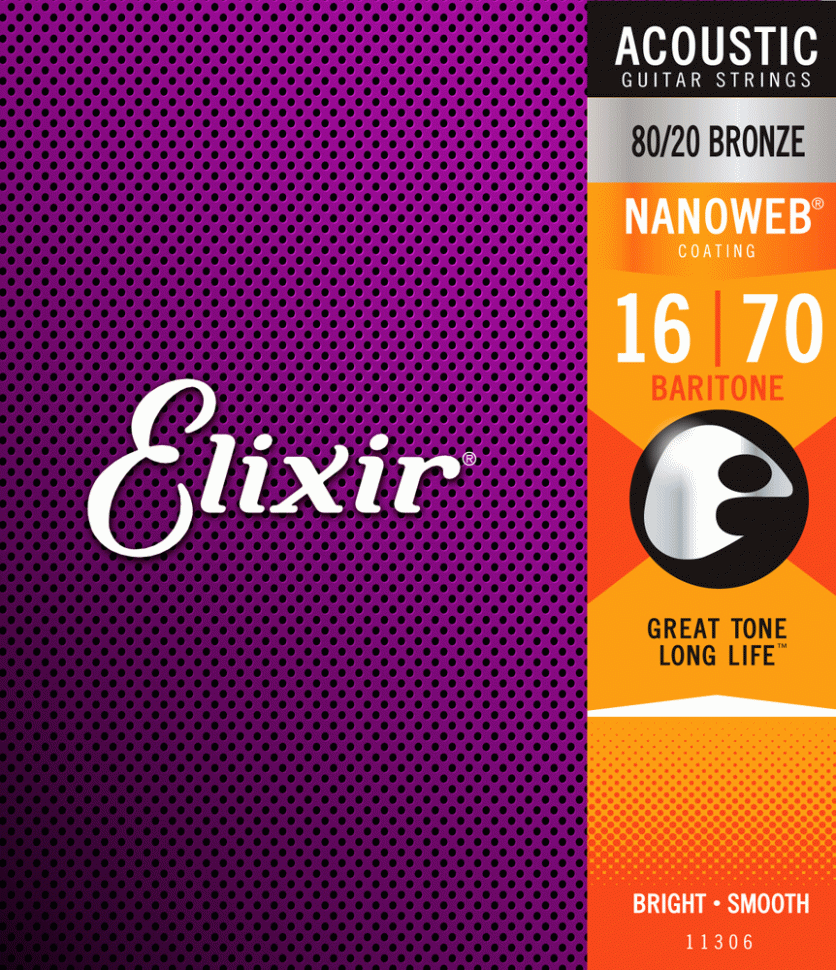 ​Струны для акустической гитары Elixir 11306 Nanoweb Bronze Baritone 16-70