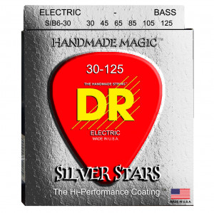 DR SIB6-30 - SILVER STARS™ - струны для 6-струнной бас-гитары, прозрачное покрытие, посеребрёные, 30 - 125