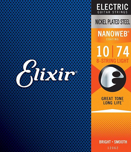 ​Струны для электрогитары Elixir 12062 Nanoweb Light 8-string 10-74