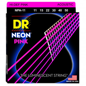 DR NPA-11 HI-DEF NEON™ струны для акустической гитары, с люминесцентным покрытием, розовые 11 - 50