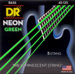DR NGB5-45 - HI-DEF NEON™ струны для 5-струнной бас- гитары, с люминесцентным покрытием, зелёные 45 - 125