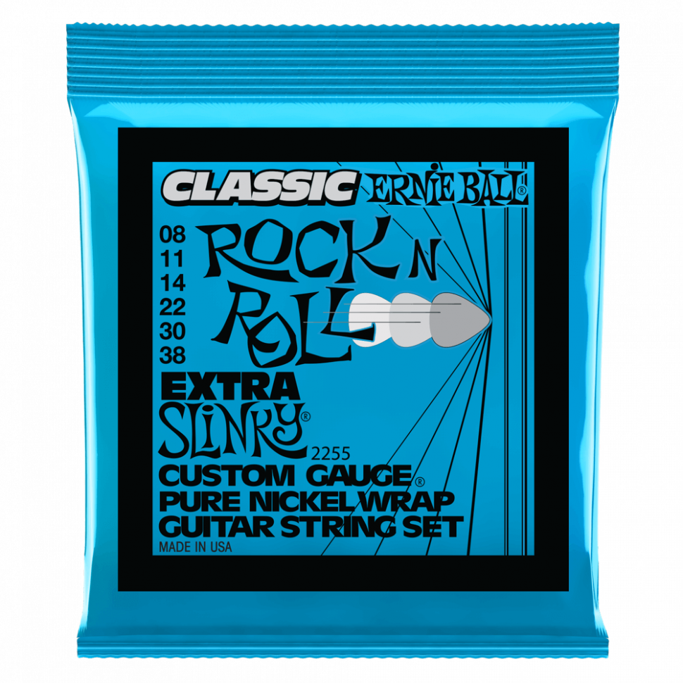 Струны для электрогитары Ernie Ball 2255 Extra Slinky Classic Rock N Roll Pure Nickel  8-38