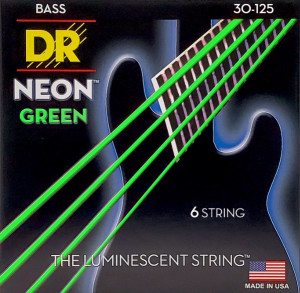 DR NGB6-30 - HI-DEF NEON™ струны для 6-струнной бас- гитары, с люминесцентным покрытием, зелёные 30 - 125
