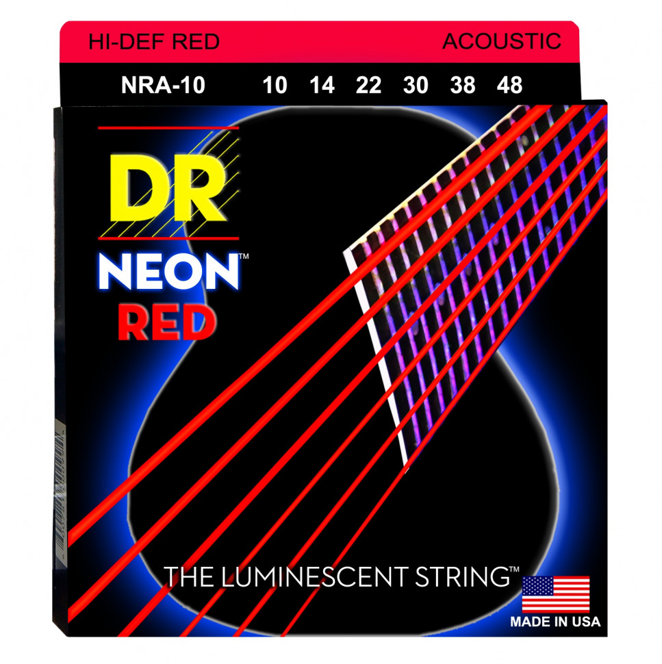 DR NRA-10 HI-DEF NEON™ струны для акустической гитары, с люминесцентным покрытием, красные 10 - 48