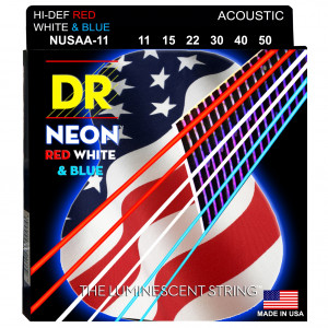 DR NUSAA-11 HI-DEF NEON™ струны для акустической гитары, с люминесцентным покрытием, в палитре цветов американского флага 11 - 50