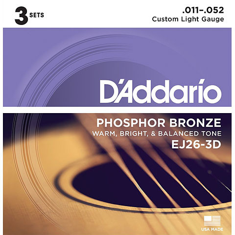 D'Addario EJ26-3D Phosphor Bronze Acoustic Custom Light, 11-52 струны для акустической гитары 3 комплекта