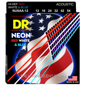 DR NUSAA-12 HI-DEF NEON™ струны для акустической гитары, с люминесцентным покрытием, в палитре цветов американского флага 12 - 54