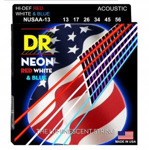 DR NUSAA-13 HI-DEF NEON™ струны для акустической гитары, с люминесцентным покрытием, в палитре цветов американского флага 13 - 56