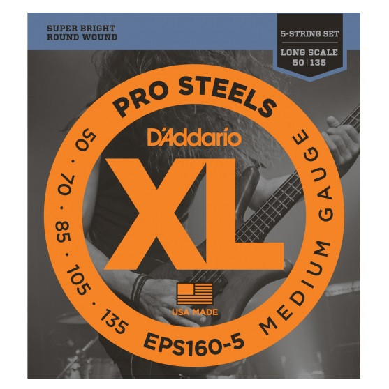 D'Addario EPS160-5 струны для 5 струнной бас-гитары Pro Steels round 50-135