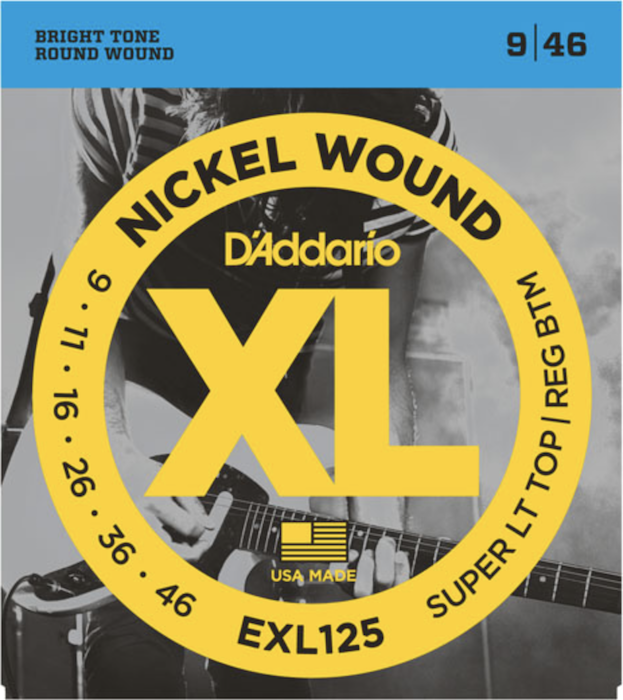 Струны для электрогитары гитары D'Addario EXL125 Super Light Top Regular Bottom Nickel Wound 9-46