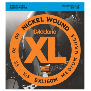 D'Addario EXL160M струны для 4 струнной бас-гитары, никель, 50-105, Medium Scale
