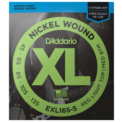 D'Addario EXL165-5 струны для 5 струнной бас-гитары, никель, Long Scale, 45-135