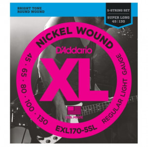 D'Addario EXL170-5SL струны для 5 струнной бас-гитары никель, 45-130, Light, Super Long Scale