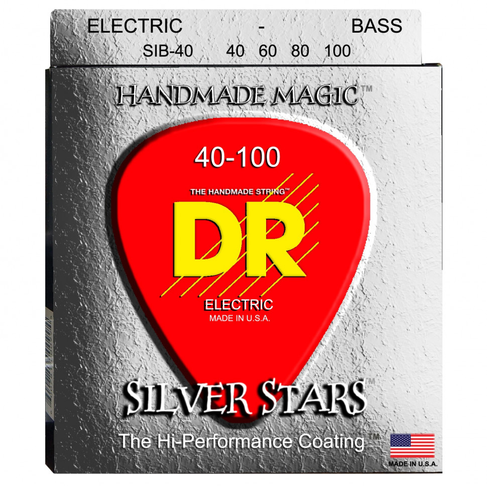 DR SIB-40 - SILVER STARS™ - струны для 4-струнной бас-гитары, прозрачное покрытие, посеребрёные, 40 - 100