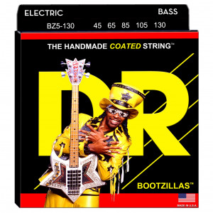 DR BZ5-130 - BOOTZILLAS™ - подписные струны Bootsy Collins для 5-струнной бас-гитары, прозрачное покрытие, нержавеющая сталь, 45 - 130