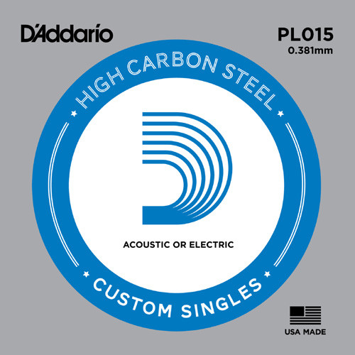Одиночная струна D'Addario PL015 plain steel для электро или акустической гитары