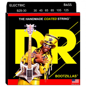DR BZ6-30 - BOOTZILLAS™ - подписные струны Bootsy Collins для 6-струнной бас-гитары, прозрачное покрытие, нержавеющая сталь, 30 - 125