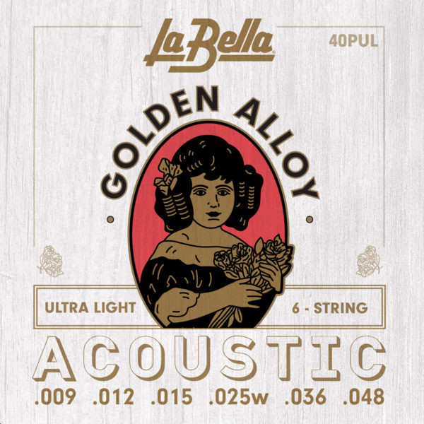 ​Струны для акустической гитары La Bella 40PUL Golden Alloy 80/20 Ultra Light 9-48