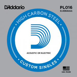 Одиночная струна D'Addario PL016 plain steel для электро или акустической гитары