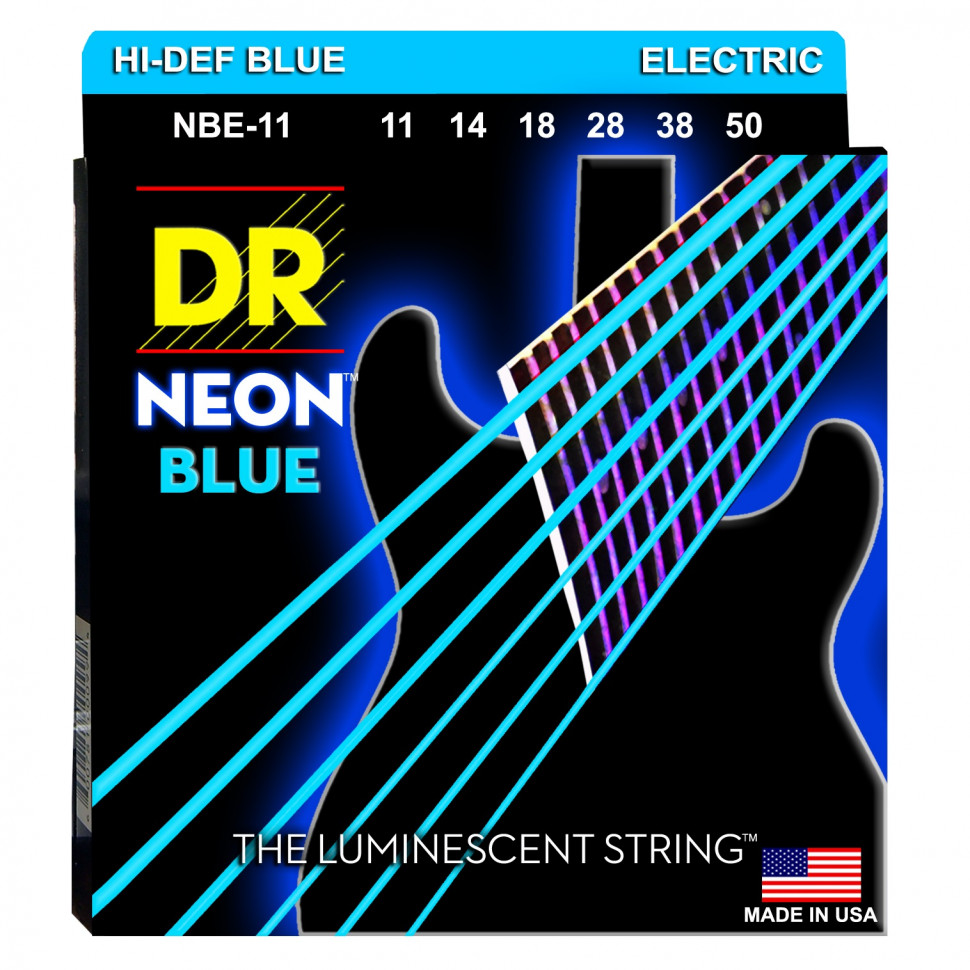 DR NBE-11 HI-DEF NEON™ струны для электрогитары, с люминесцентным покрытием, синие 11 - 50
