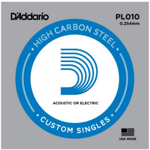 Одиночная струна D'Addario PL010 E/ми plain steel для электро или акустической гитары