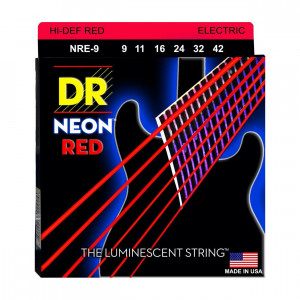 DR NRE-9 HI-DEF NEON RED 9-42 струны для электрогитары с люминисцентным покрытием