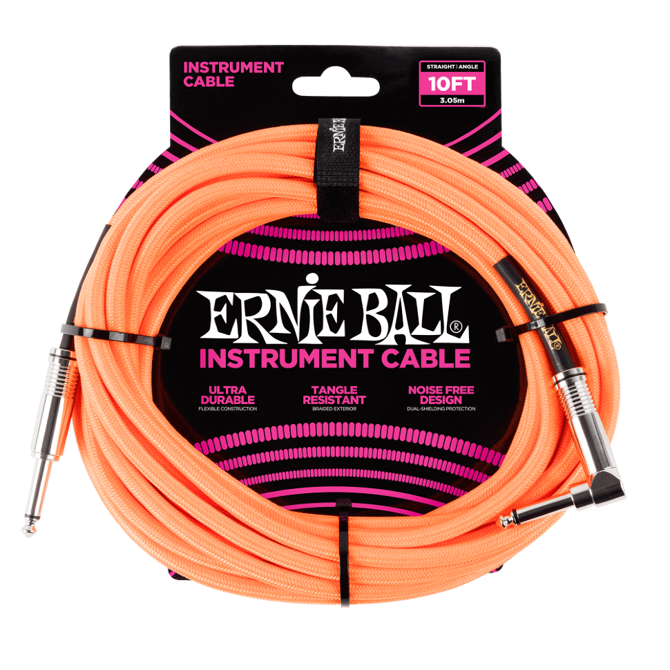 Кабель инструментальный Ernie Ball 6079 прямой-угловой 3,05 м, оранжевый неон
