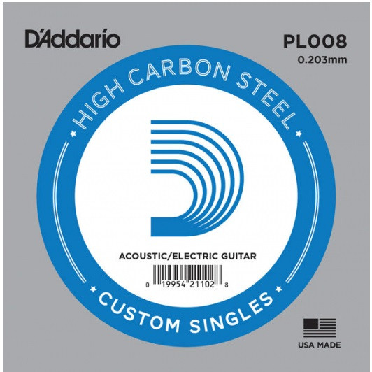 D'Addario KPL008 - Plain Steel одиночная струна для электрогитары .008