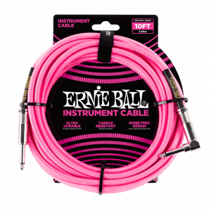 Кабель инструментальный Ernie Ball 6078 прямой-угловой 3,05 м, розовый неон