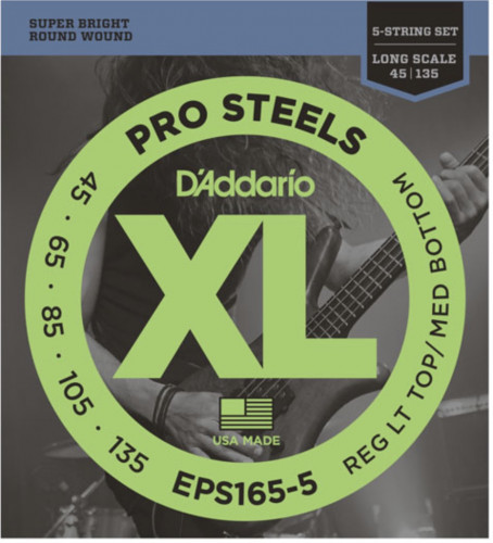 Струны для бас-гитары D'Addario EPS165-5 ProSteels Custom Light 45-135